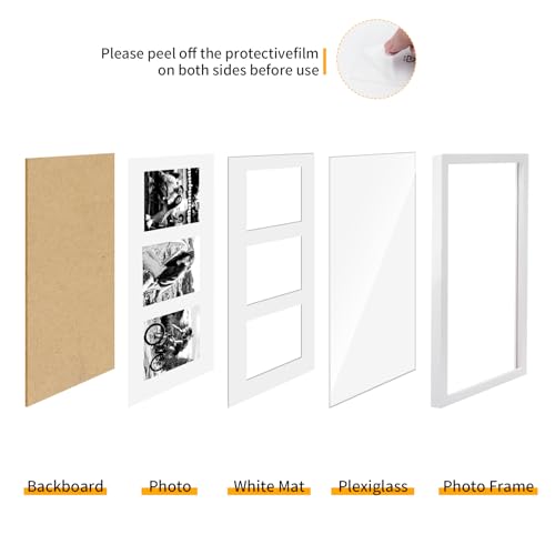 9x18 Oak Wood Picture Frame - 9x18 Photo Frame with Mat Display 3Pcs 5x7 Photos, 5x7 Picture Frame Wood, Natural Solid Wooden Picture Frames for Wall Art Photo and Prints(1 Pack, White)