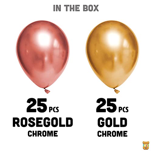 Image of Just Party 25Pcs Rose Gold & 25Pcs Golden Metallic Chrome Balloons with Shiny Surface For Birthdays /Anniversary /Engagement /Baby Shower /bachelorette Party Decorations (Pack of 50)