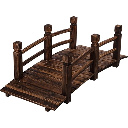 STILISTA Holzbrücke mit Geländer 150 x 65 x 53 cm geölt belastbar bis 150 kg Farbwahl Dunkel-braun