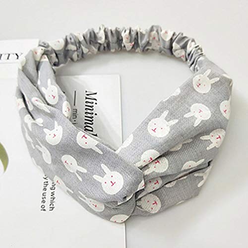 Mouchao Women Rabbit Headbands Floral Printed Criss Elastic Head Wrap Cute Hair Band Grey