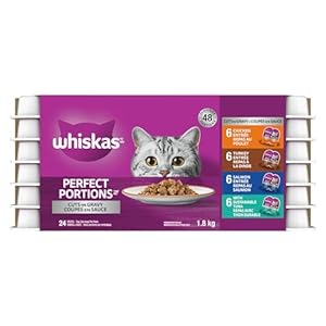 Whiskas Perfect Portions Adult Wet Cat Food Cuts in Gravy Variety Pack Chicken, Turkey, Salmon, Tuna – 75g (24 Pack)