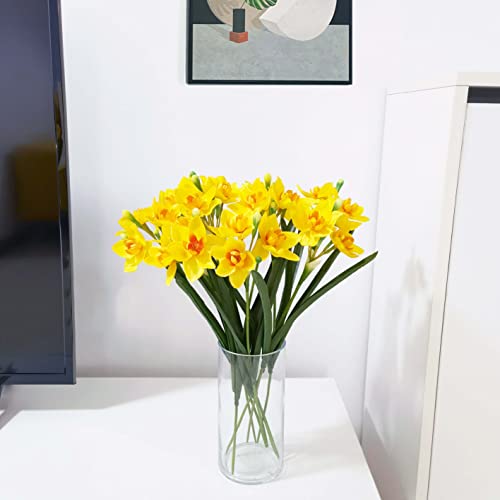 Ahvoler Artificial Daffodils Flowers, Silk Daffodils Flowers Bulk Real Touch With Stems For Crafts, 3 Heads Silk Narcissus Flower Decor (Yellow-6Pcs) #TOP4