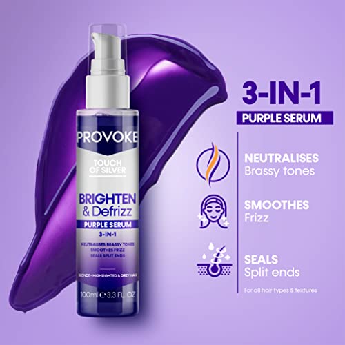 PROVOKE Touch of silver Brighten and Defrizz Purple Serum 100 ml. Neutralise Brassy Tones. Anti Frizz, Seal Split Ends. Plant-Based Keratin. Purple Pigments. For Blonde, Highlighted and Grey Hair - Image 4