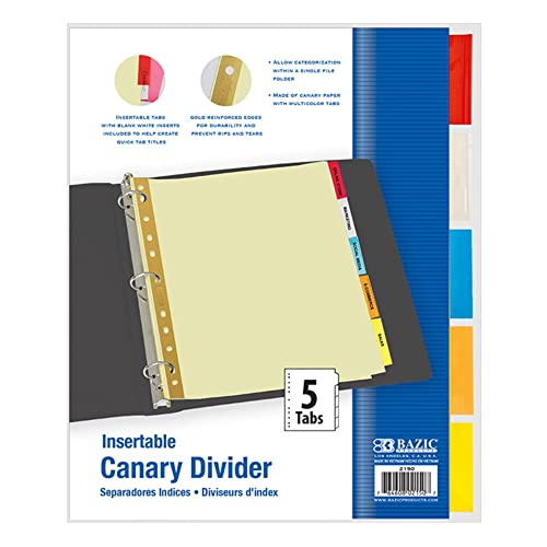 Bazic Canary Paper Dividers W/ 5-Insertable Color Tabs / Box Qty - 24 #TOP13