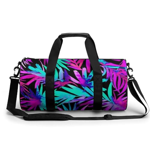 Sac de sport gym feuilles bleues violettes compact 45x23x23cm