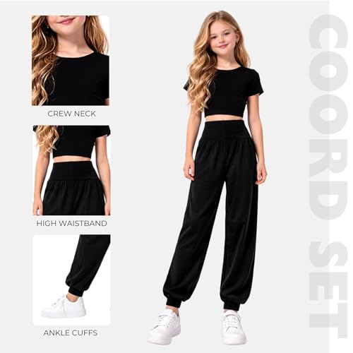 Conjunto de crop top neón y leggings de camuflaje negros para niñas de 7 a 8 años 5