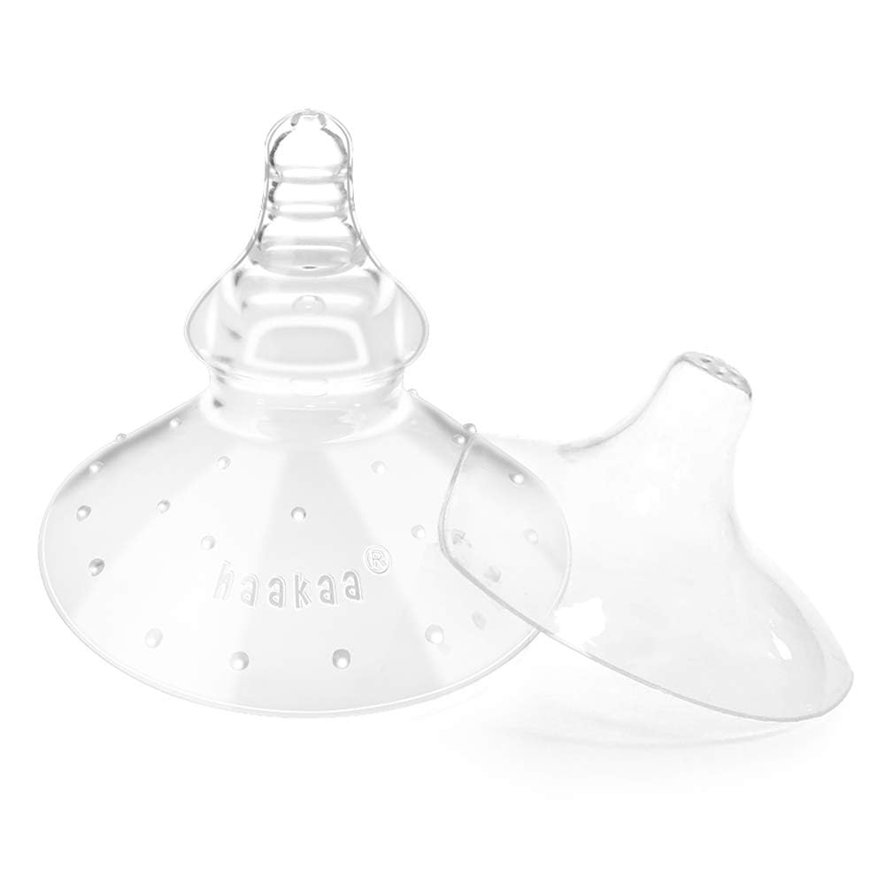 haakaa Nipple Shield Combo for Breastfeeding Newborn, Silicone Nipple Shield for Breastfeeding Difficulties, with Carry Case, Round Base & 24mm Ultra-Thin, 2pc