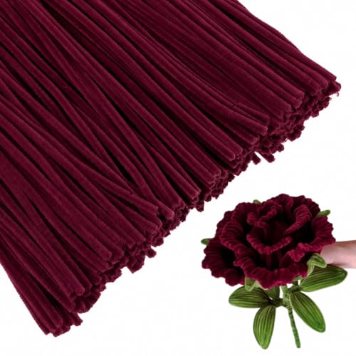 Image of Pipe Cleaner for Craft - 100PCS, Chenille Stems, Fuzzy Sticks for Flower Making (Maroon)
