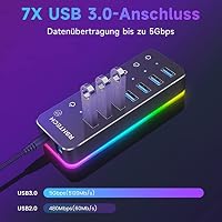 RSHTECH 7-Port RGB USB Hub Aktiv 3.0 mit 20W Netzteil (5V/4A), RSH-518R – Ansicht 4