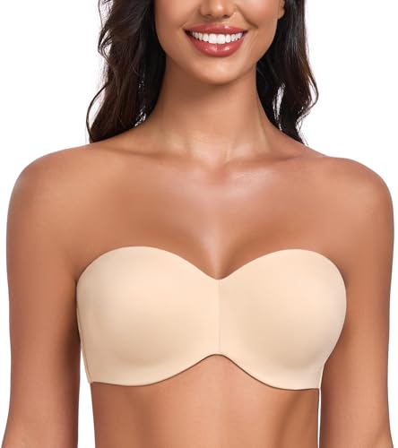 DotVol Women's Plus Size Unpadded Seamless Underwire Bandeau Minimizer Strapless Bra