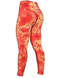 AUROLA Dream Orange Fire Tie Dye Workout Leggings for Women Seamless High Waist Scrunch Athletic Running Gym Fitness Active Pants