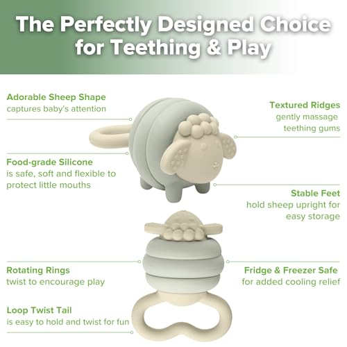 Image of haakaa Silicone Baby Teether Toys, Soft Textures for Sore Gums, Easy-to-Grip Rotating Ring Design Encourages Babies to Grasp, Twist and Explore, Pebble