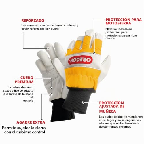 Oregon Guantes Motosierra Anticorte, Dos Manos, Talla L | Protección anticorte en las dos manos