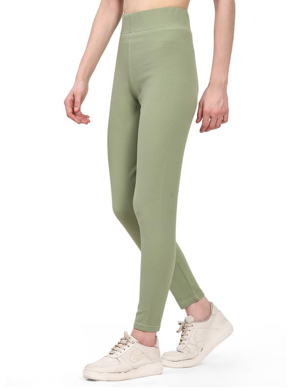 Image of DTR FASHION Women's Light Green Stretchable Cotton Blend Casual Tight