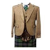 Scottish Mens Khaki Argyle Argyll Kilt Jacket & Vest 100%Tweed Wool Wedding Kilt Jacket (Khaki, 46)