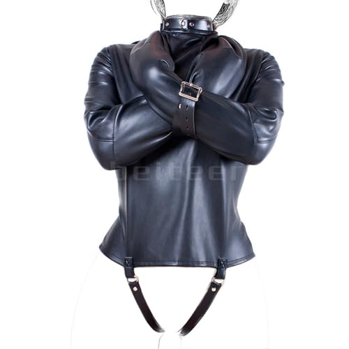 Arnés de cuero recto con chaqueta de mano cruzada y manga protectora ajustable duradera 4