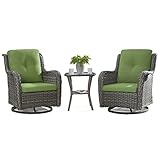 Joyside Outdoor Swivel Rocker Patio Chairs Set of 2 and Matching Side Table - 3 Piece Wicker Patio B