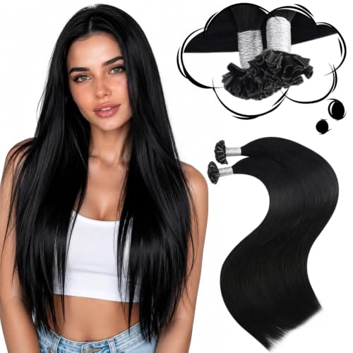 Image of Moresoo K Tip Hair Extensions Human Hair, Natural Black, 20 Inch | 50g 50 strands, pre-bonded keratin tips, salon clients, natural-looking blend, professional styling