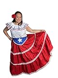 VivianFongDesigns LLC Puerto Rican Traditional Red Dress with Skirt with Blue Flag Belt L