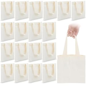 Amylove 24 Pcs 10 x 10 Inch Mini Tote Bag Sublimation Blank Canvas Tote Bags Reusable Grocery Bags DIY Sack Goody Bag for Party Event Bag (Natural Color)
