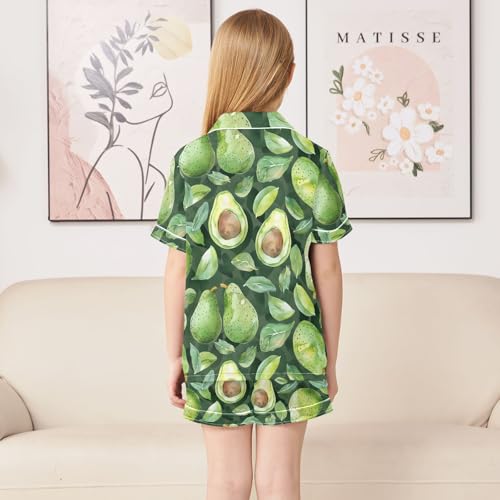 ALAZA Watercolor Avocado Leaf Green Satin Pajamas Set Short Sleeve Button Down Sleepwear Summer Pjs 2 Piece4