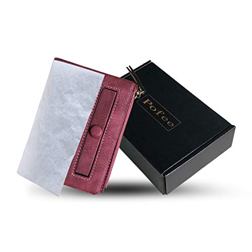 PofeeXIO Womens Wallets Small Rfid Ladies Bifold Wallet With Zipper Coin Pocket,Mini Purse Soft Compact Thin (wine Red)4