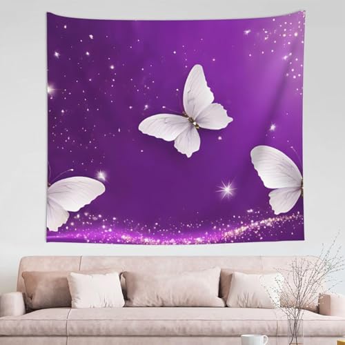 Tissu mural papillon violet pour habiller un grand mur blanc sans travaux
