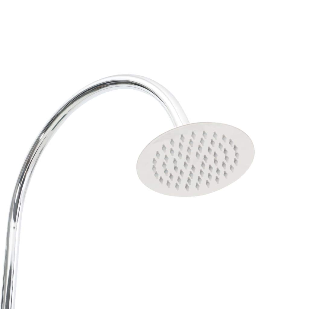 Ducha de jardín, madera blanca, con boquilla giratoria y presión de agua ajustable, hecha de madera de abeto maciza duradera y acero inoxidable