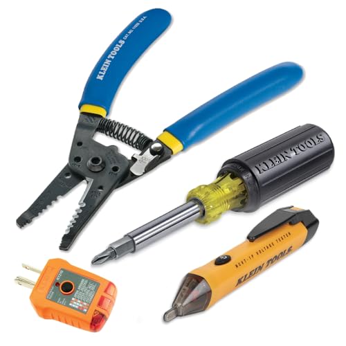 Image of Klein Tools 80018P Tool Kit, Made in USA, Set with Wire Stripper, Screwdriver, Non-Contact Voltage Tester, GFCI Outlet Tester, Residential Tool Kit, 4-Piece