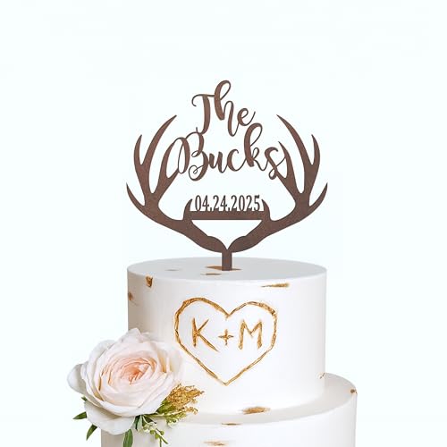 Personalized Wedding Topper With Deer Antlers