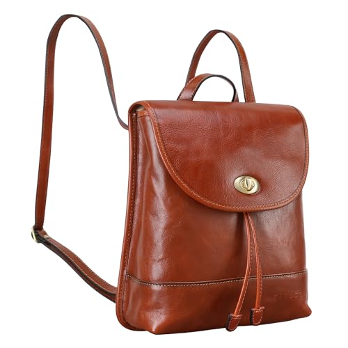 Banuce Small Convertible Full Grains Italian Leather Backpack Purse for Women Shoulder Bag Brown