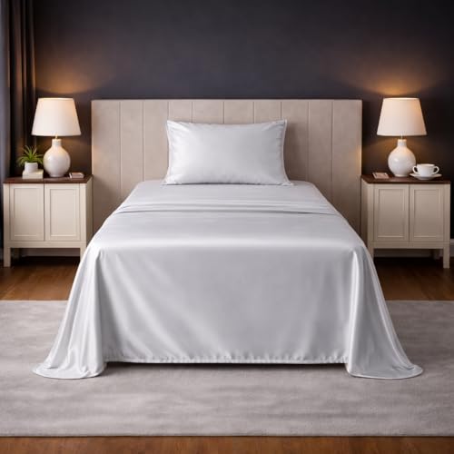 Image of LANE LINEN 100% Cotton Satin Fantasy Bedsheet Single Size - White