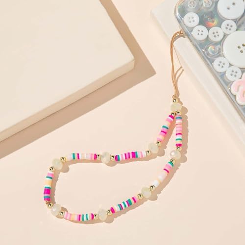 Staqlo 2Pcs Beaded Phone Lanyard Wrist Strap with Pearl Beads Ceramic Charms, Handmade Phone Chain for iPhone 17 Pro Max 16 15 Samsung Pixel Digital Camera Wrislet Keychain, Anti-Loss Bracelet Strap for Women Daughter — view 5