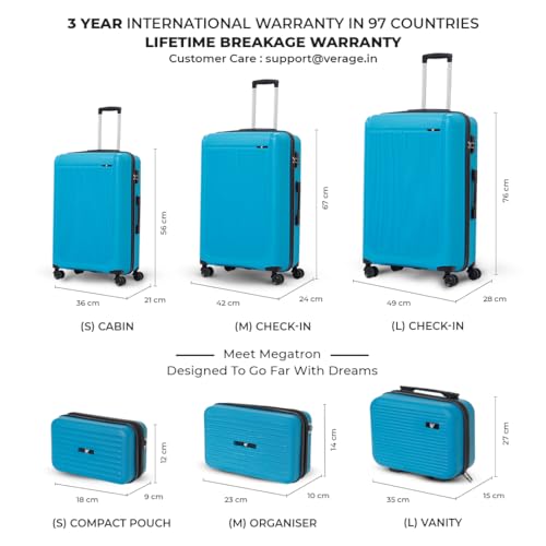 Image of Megatron 6-Piece Family Luggage Set - 3 Trolley Suitcases (20 inch /24 inch /28 inch) + 3 Vanity Cases (8 inch /10 inch /13 inch), Lightweight Unbreakable Polypropylene, 8 Spinner Wheels, Number Lock (Set of 6, Teal)