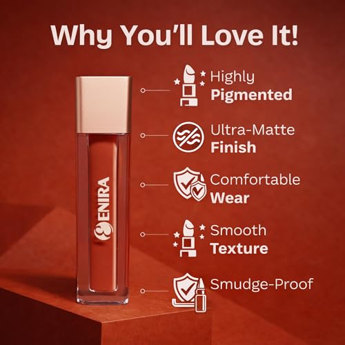 Image of ENIRA Blood Red Liquid Lipstick for Women | 4ml | Matte Liquid Lipstick | Waterproof | Transfer Proof | Smudge Proof | Long Lasting | Highly Pigmented | Vitamin E | Lightweight Non-Sticky Formula