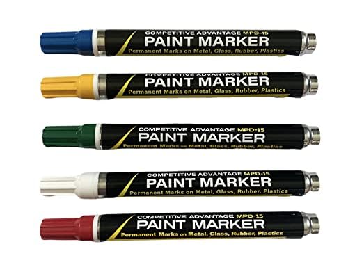 Competitive Advantage Enamel Paint Markers - MPD-15 MEDIUM - Beekeepers Combo - Permanent, Waterproof, Quick-drying (Queen Bee Marking Tones | Red, White, Blue, Green, Yellow)