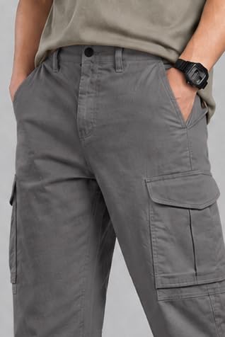 Image of Vogaan Men Cotton Linen Blend Cargo Pants | Mid Rise Regular Fit Casual Trousers | Multi Pocket Utility Bottom Wear | Comfortable Breathable Fabric Travel Outdoor Styling
