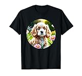 Joli chiot Cocker Spaniel dans un jardin de fleurs printanières. Les animaux de compagnie dans la nature.