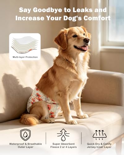 Image of CuteBone Dog Diapers Female Washable Small Medium Large 3 Pack Reusable Doggie Diapers Puppy Period Pants for Doggy Heat Cycle Peeing