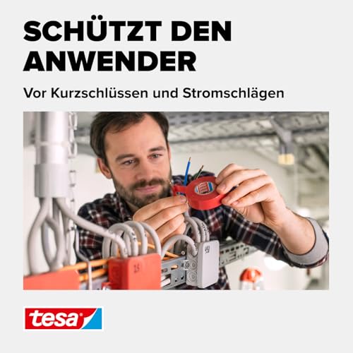 tesa Isolierband - Selbstklebendes Isolierband, hitzebeständig - Zum Isolieren, Reparieren und Bündeln - 1 x 10m - Schwarz