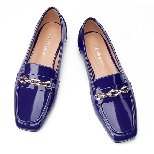 Image of Oh Mispares Womens Loafers Square Toe Low Heel Penny Loafers Fashion Comfortable Slip on Flats Casual Dressy Shoes for Women Work Office Patent Leather
