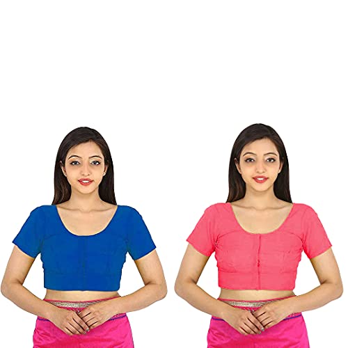 Image of Namita Women's Rubia Cotton Half Sleeve Blouse Combo (U-COT-COM-2-NAVYBLUE-BRINKPINK-40 Navy Blue, Brink Pink 40)