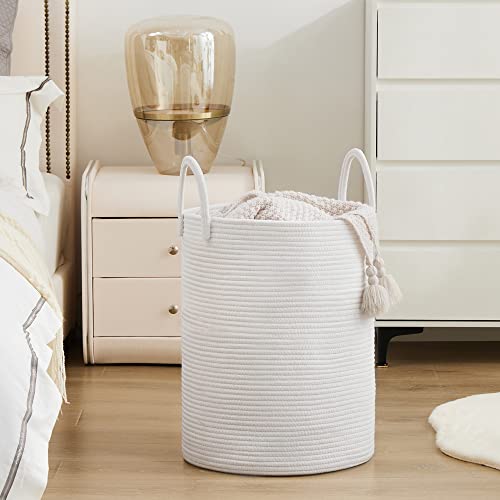 Woven Rope Laundry Hamper Basket By Youdenova, 58L Tall Laundry Basket, Baby Nursery Hamper For Blanket Storage, Clothes Hamper For Laundry In Bedroom-Large-Pure White #TOP4