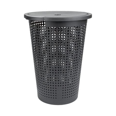 PaMeer® 38 Litter Plastic Laundry Basket with Removable Lid & Practical Handles, Clothes Washing Bin Hamper Storage Organiser, Clothes Washing Basket, Black large Laundry Bin Cover
