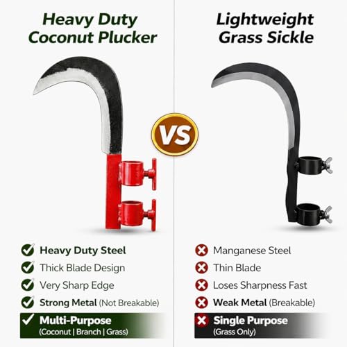 Image of Heavy Duty Coconut Plucker & Tree Cutter Tool | Branch Cutter | Grass Sickle Cutter Head | Multipurpose Agricultural Hand Tool for Farming