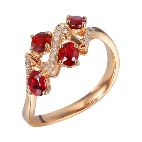 Beydodo Anillos Compromiso Mujer Oro Rosa 18Kilates con Oval con Rubí Creado de 1.07ct y Moissanita, Anillos Oro Rosa de Mujer Promesa, Tamaño 9(49mm)