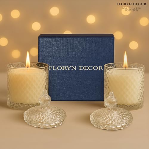 Image of Floryn Decor Crystal Jar Scented Candle Gift Set with Gift Box | Elegant Diamond-Cut Glass with Lid | Luxury Fragrance | Aromatherapy Candles for Home Decor, Gifting & Relaxation (Set of 2)