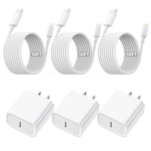 10FT iPhone Fast Charger 3-Pack MFi Certified