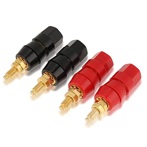 Banana Plug Speaker Binding Post, 4 Pcs Black & Red Audio Speaker Binding Post for Banana Jack Connector