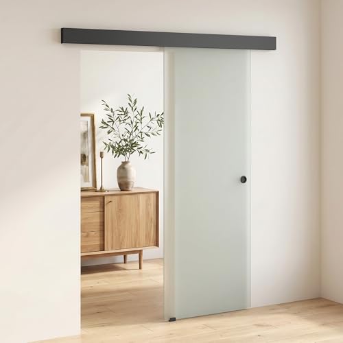HOMCOM Porta Scorrevole Interna Muro 77.5x205 cm in Vetro Smerigliato,
